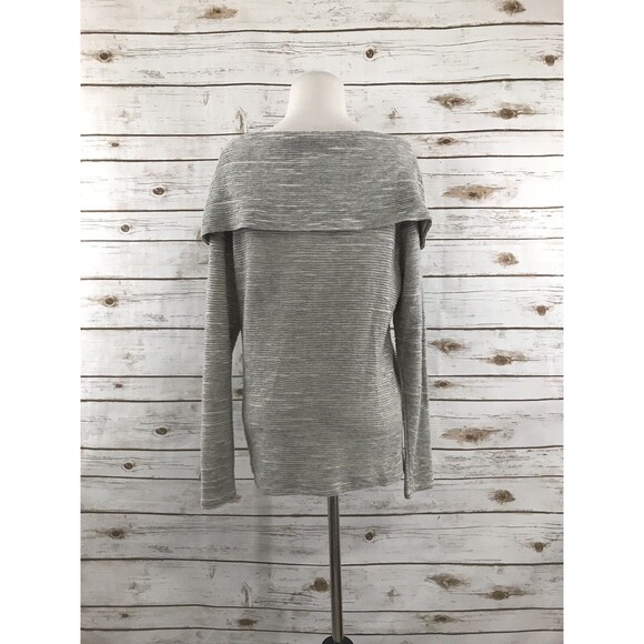Anthropologie Dolan Grey Ribbed Off‎ Shoulder Long Sleeve Knit Top XS - Picture 2 of 8